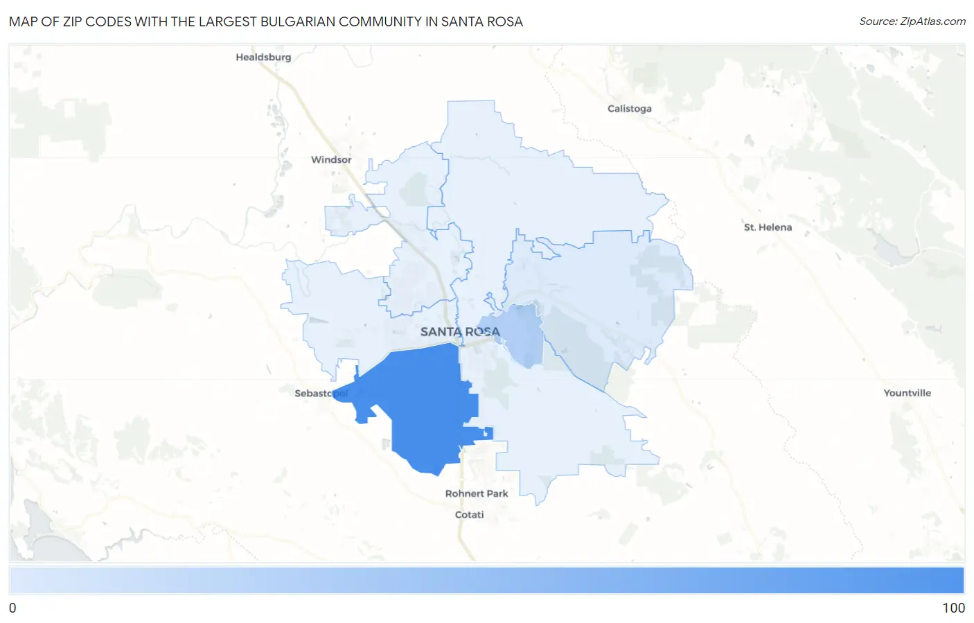 Zip Codes with the Largest Bulgarian Community in Santa Rosa Map