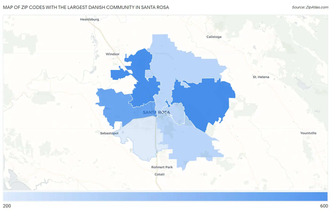 Zip Codes with the Largest Danish Community in Santa Rosa Map