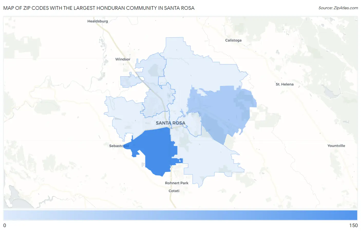Zip Codes with the Largest Honduran Community in Santa Rosa Map