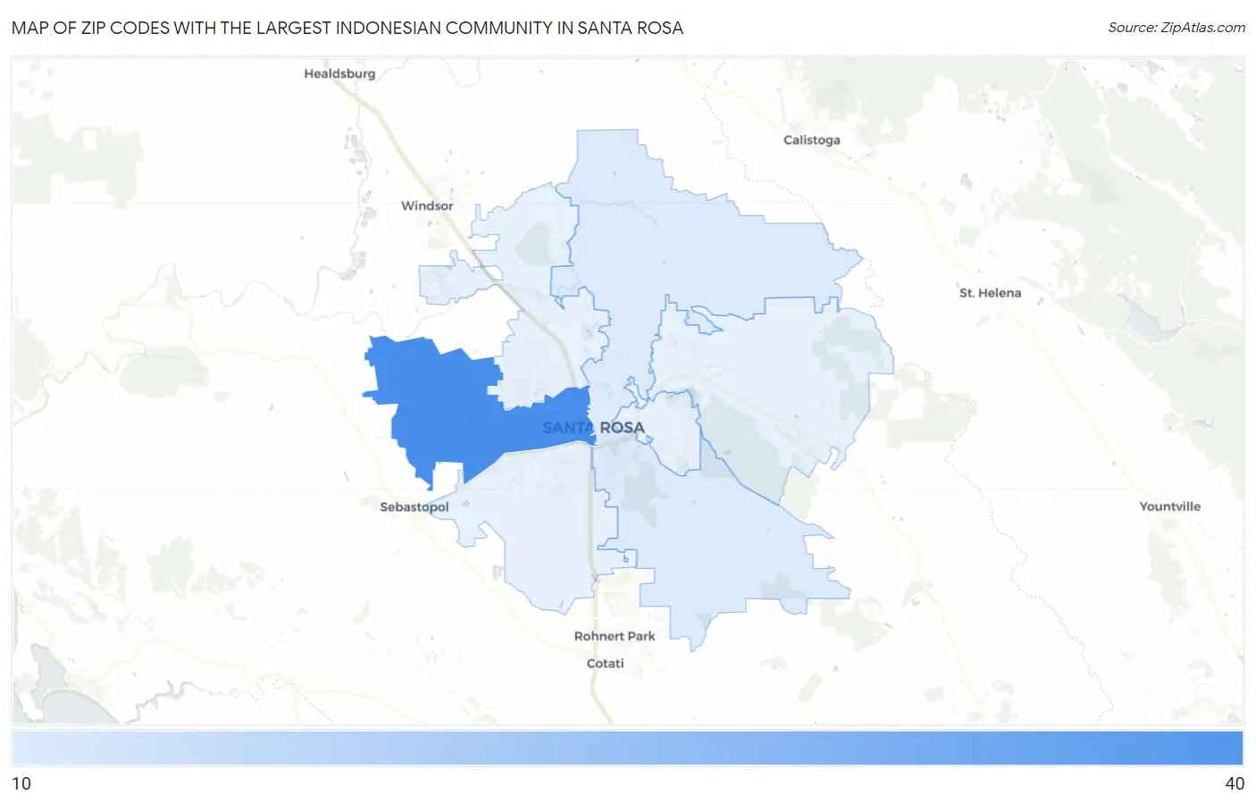 Zip Codes with the Largest Indonesian Community in Santa Rosa Map