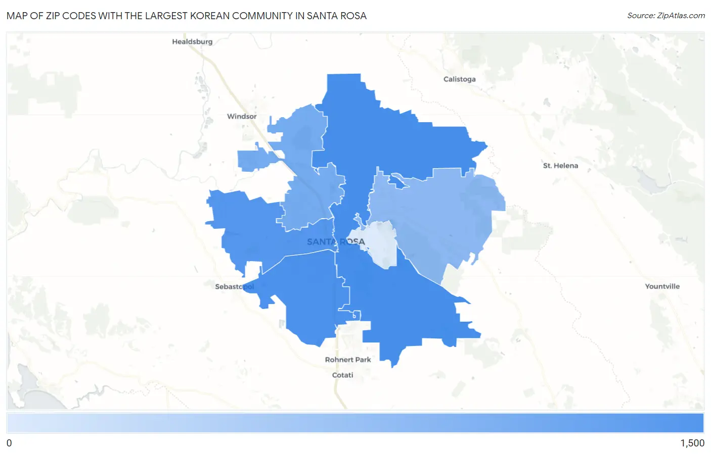 Zip Codes with the Largest Korean Community in Santa Rosa Map