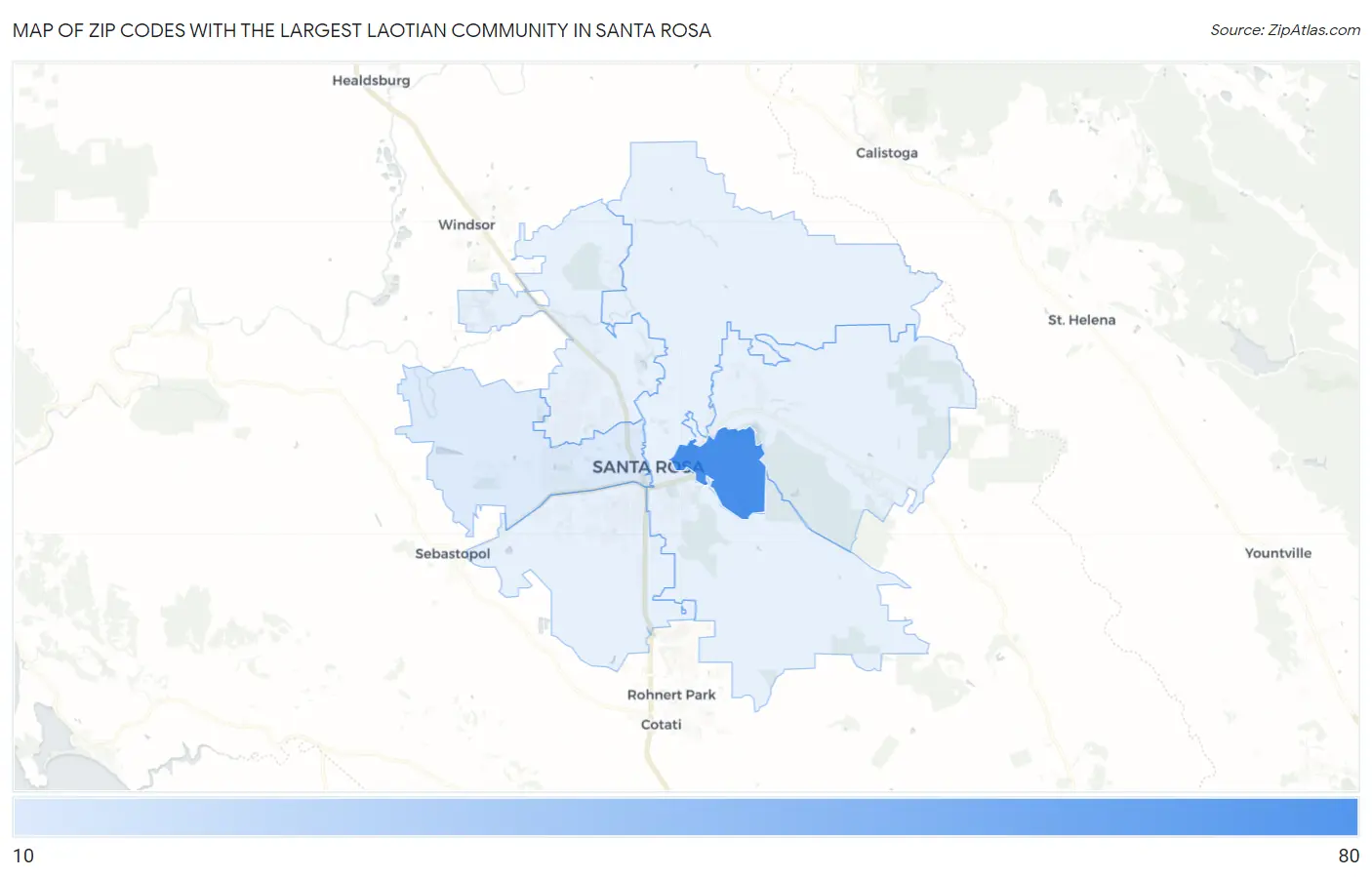 Zip Codes with the Largest Laotian Community in Santa Rosa Map