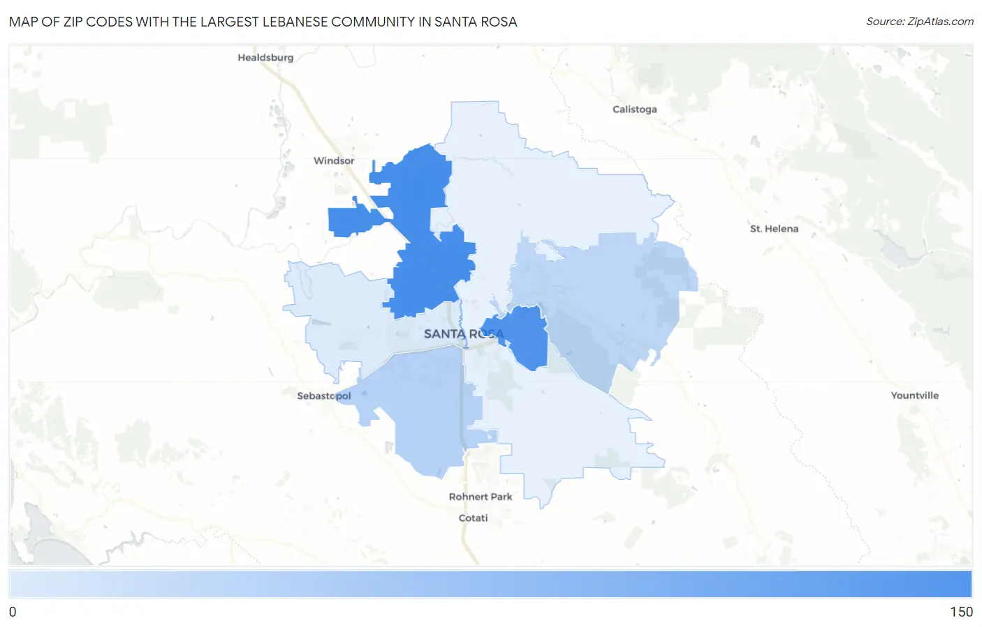Zip Codes with the Largest Lebanese Community in Santa Rosa Map