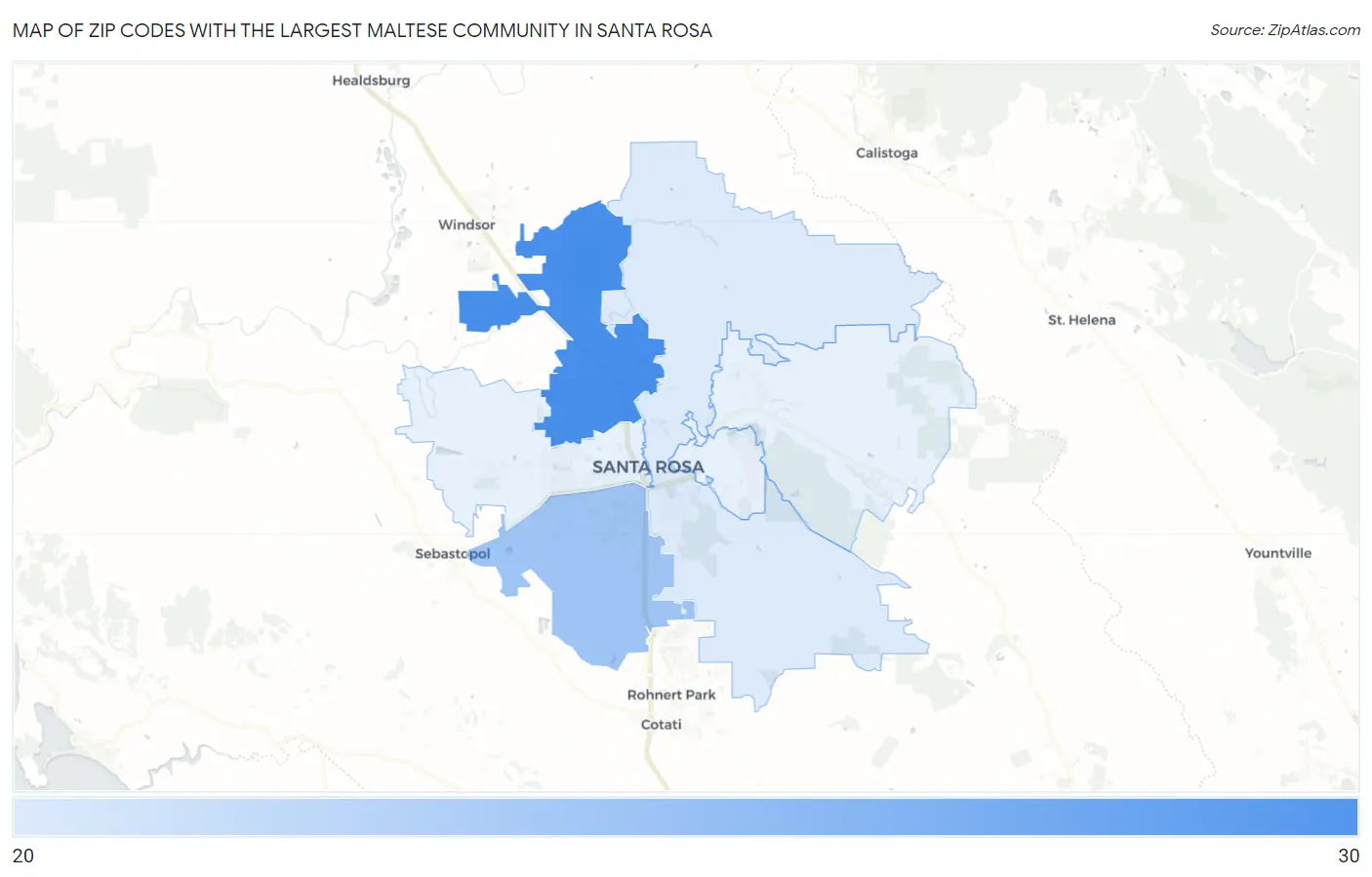 Zip Codes with the Largest Maltese Community in Santa Rosa Map