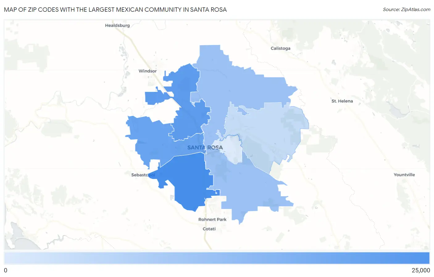 Zip Codes with the Largest Mexican Community in Santa Rosa Map