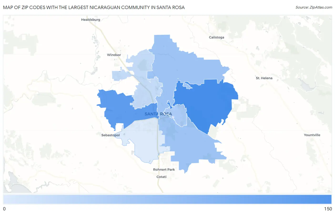 Zip Codes with the Largest Nicaraguan Community in Santa Rosa Map
