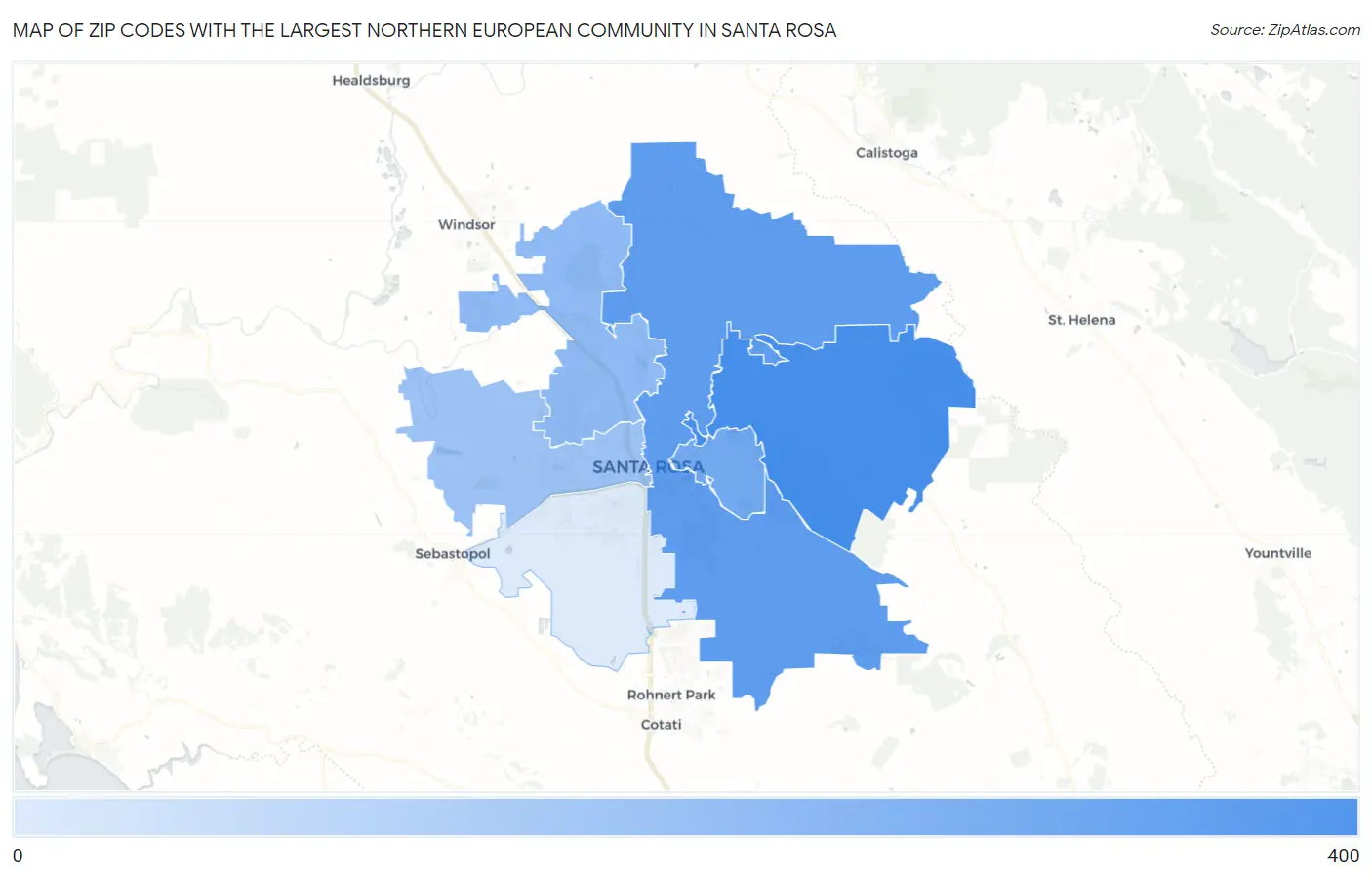 Zip Codes with the Largest Northern European Community in Santa Rosa Map