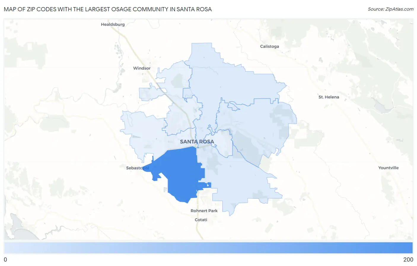 Zip Codes with the Largest Osage Community in Santa Rosa Map