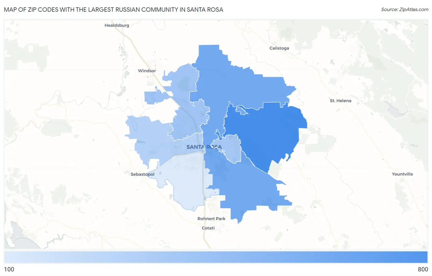 Zip Codes with the Largest Russian Community in Santa Rosa Map