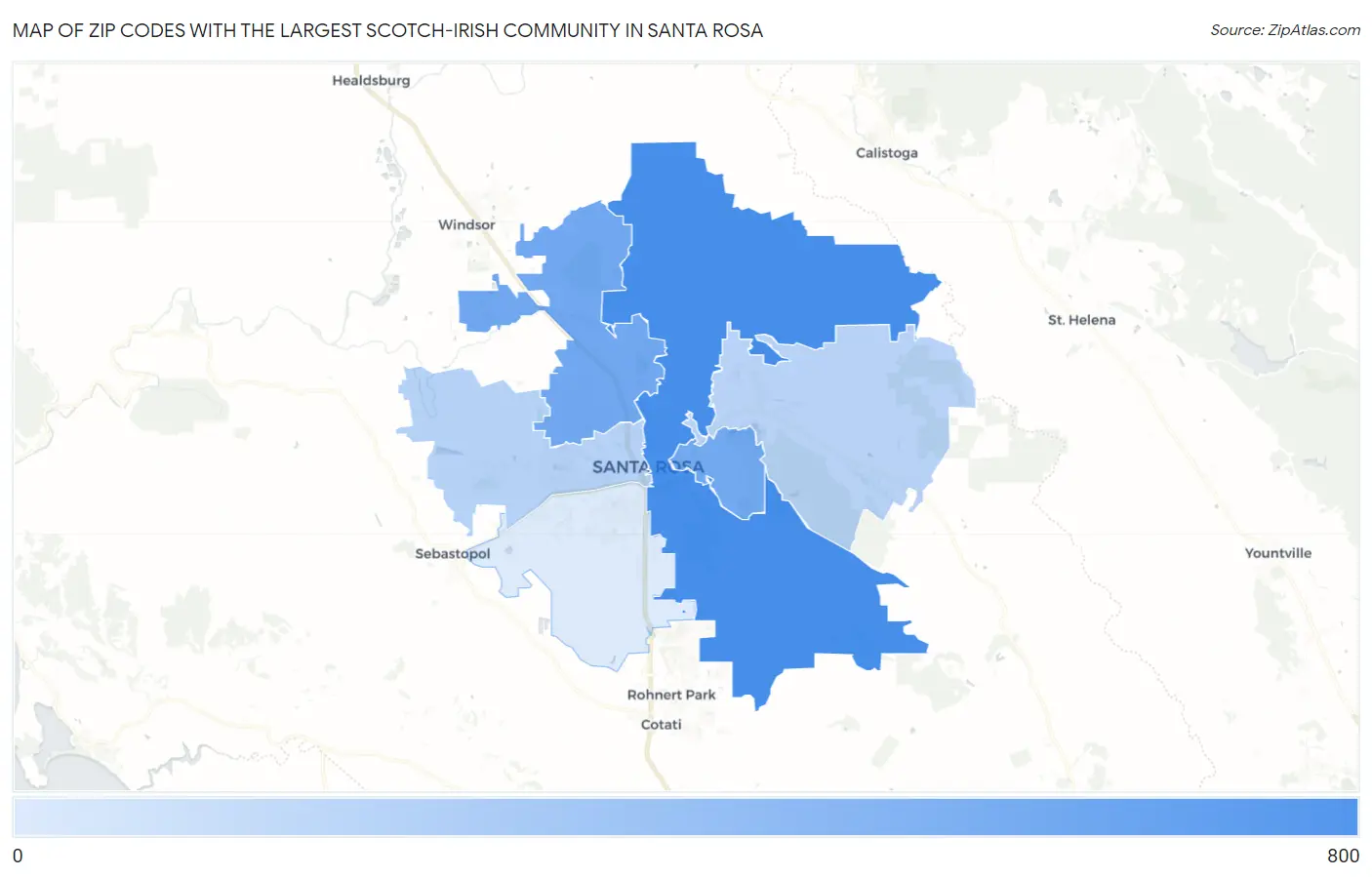 Zip Codes with the Largest Scotch-Irish Community in Santa Rosa Map