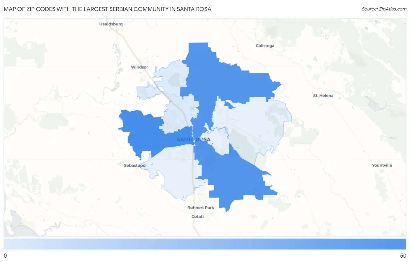 Zip Codes with the Largest Serbian Community in Santa Rosa Map