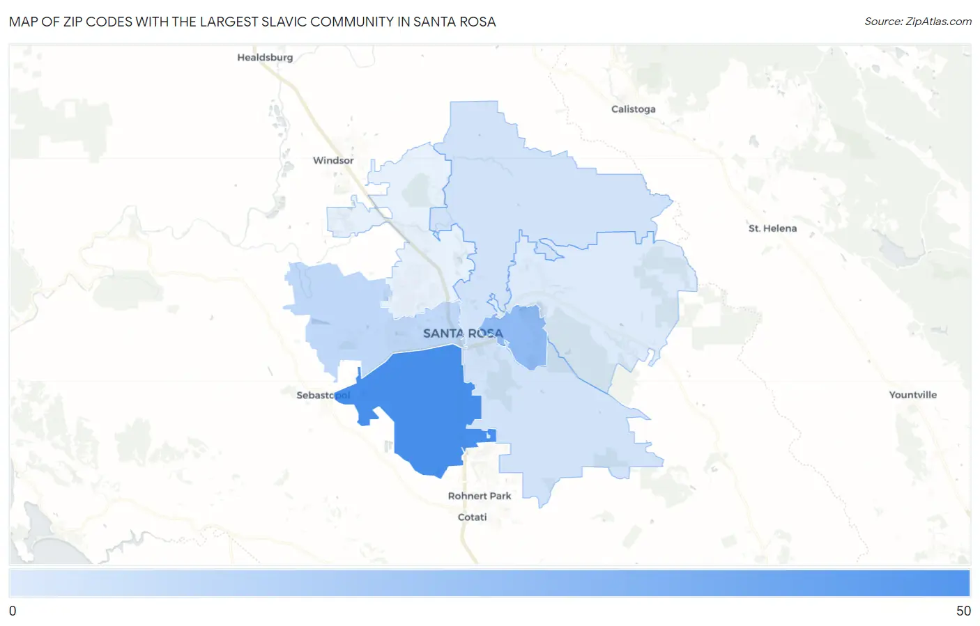 Zip Codes with the Largest Slavic Community in Santa Rosa Map