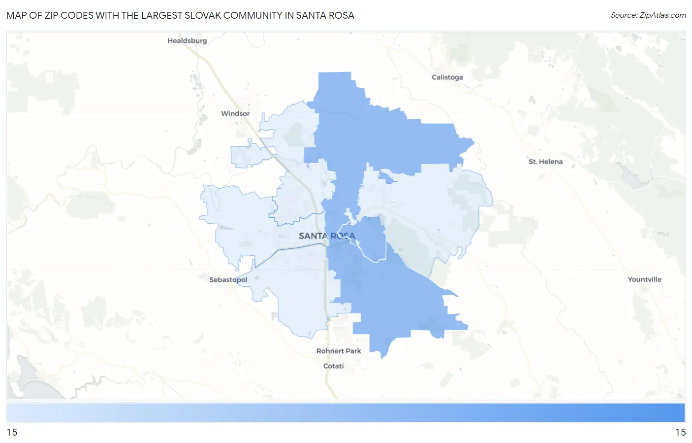 Zip Codes with the Largest Slovak Community in Santa Rosa Map