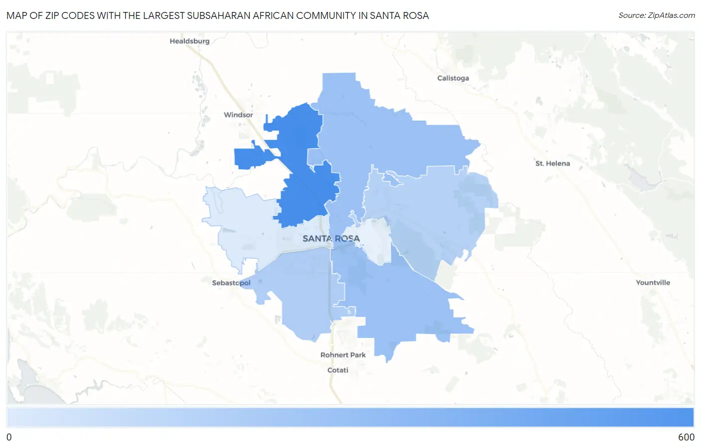 Zip Codes with the Largest Subsaharan African Community in Santa Rosa Map