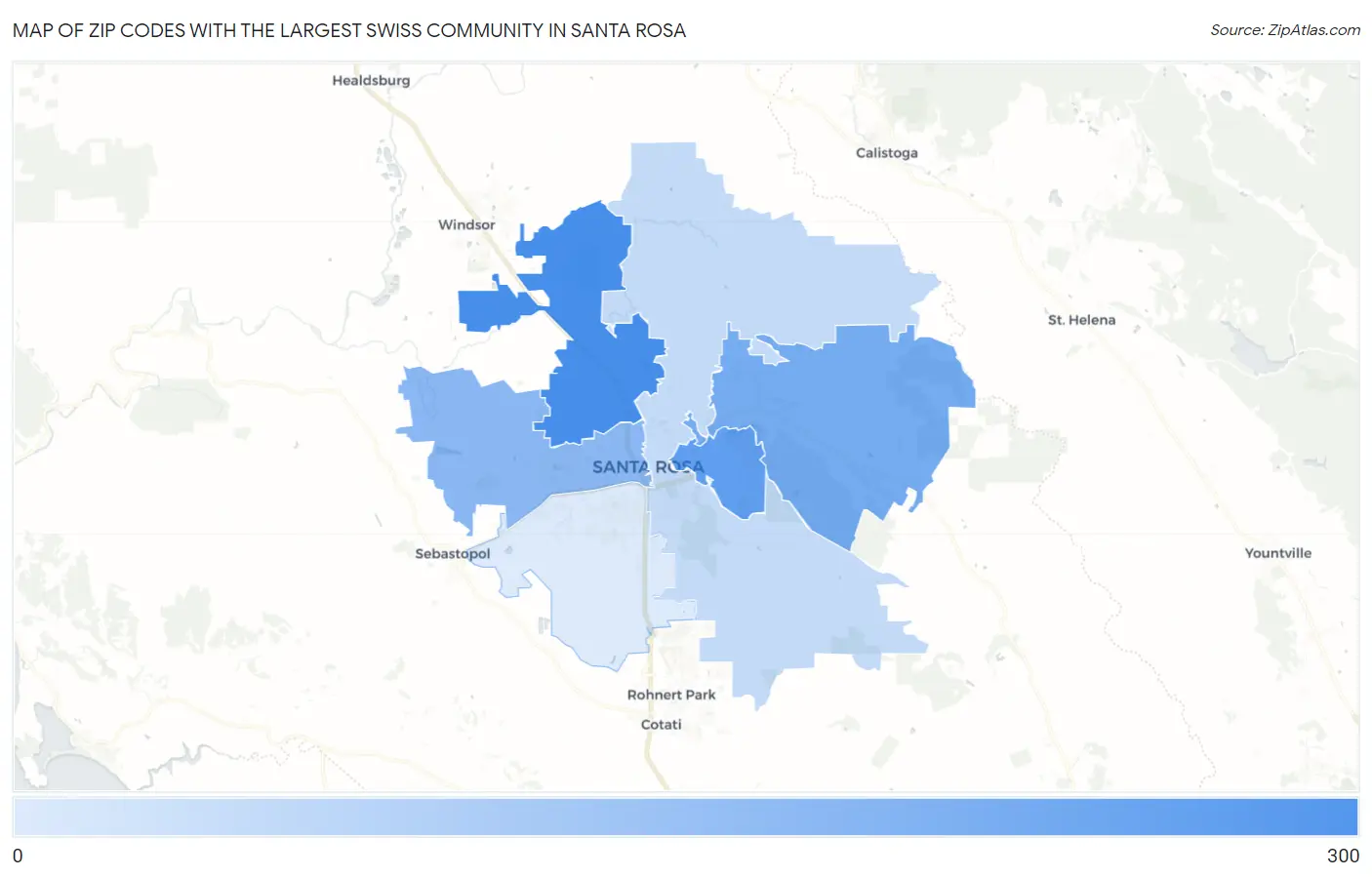 Zip Codes with the Largest Swiss Community in Santa Rosa Map