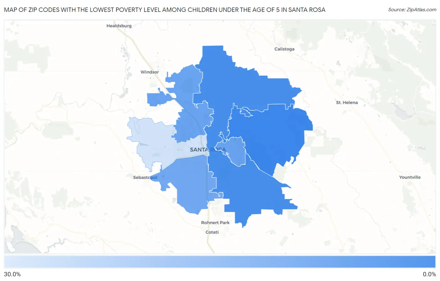 Zip Codes with the Lowest Poverty Level Among Children Under the Age of 5 in Santa Rosa Map