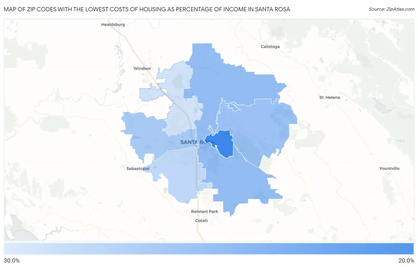 Zip Codes with the Lowest Costs of Housing as Percentage of Income in Santa Rosa Map
