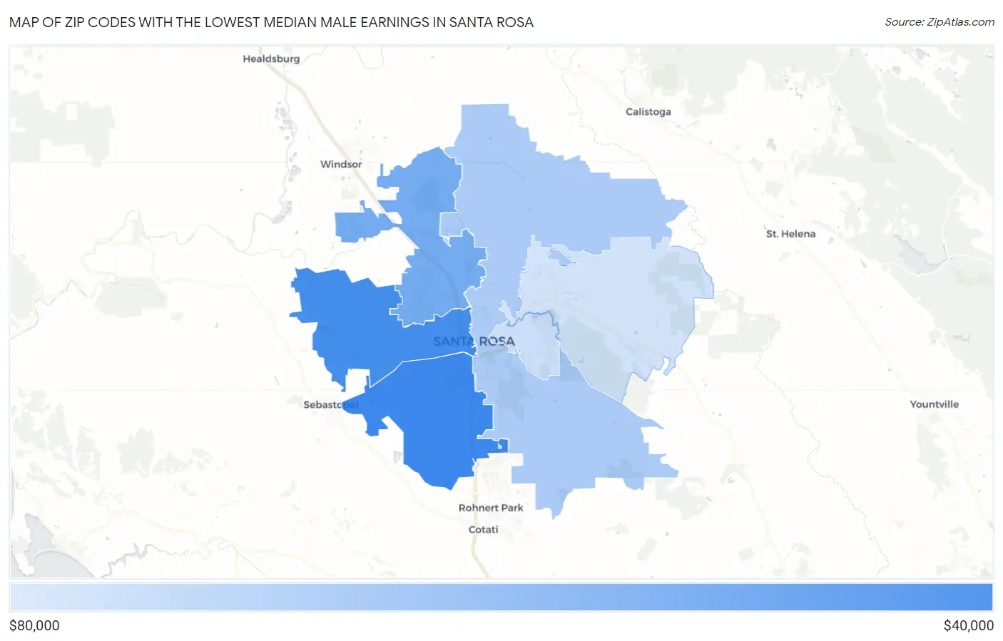 Zip Codes with the Lowest Median Male Earnings in Santa Rosa Map