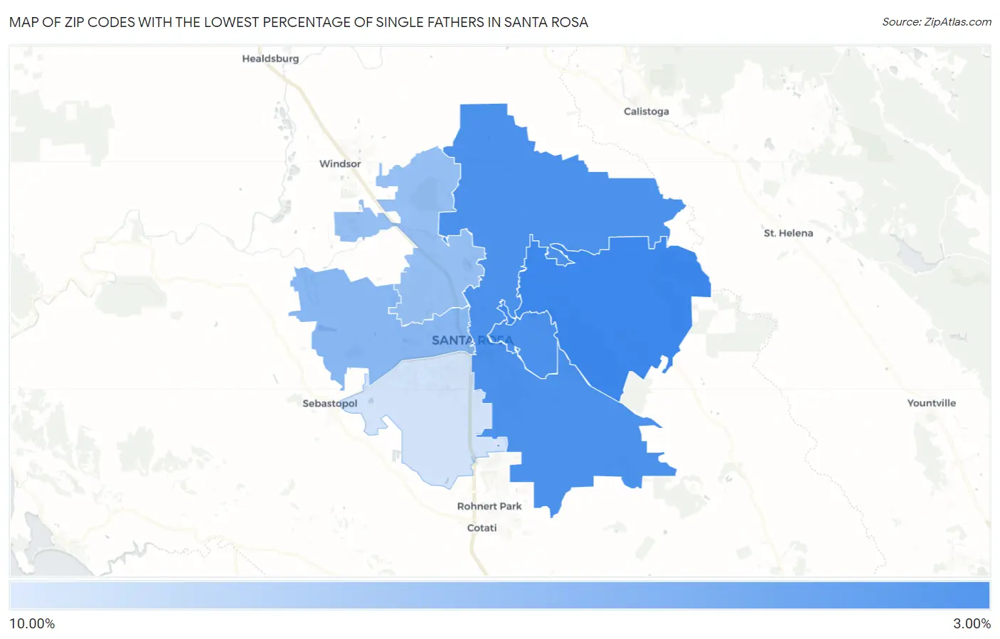 Zip Codes with the Lowest Percentage of Single Fathers in Santa Rosa Map