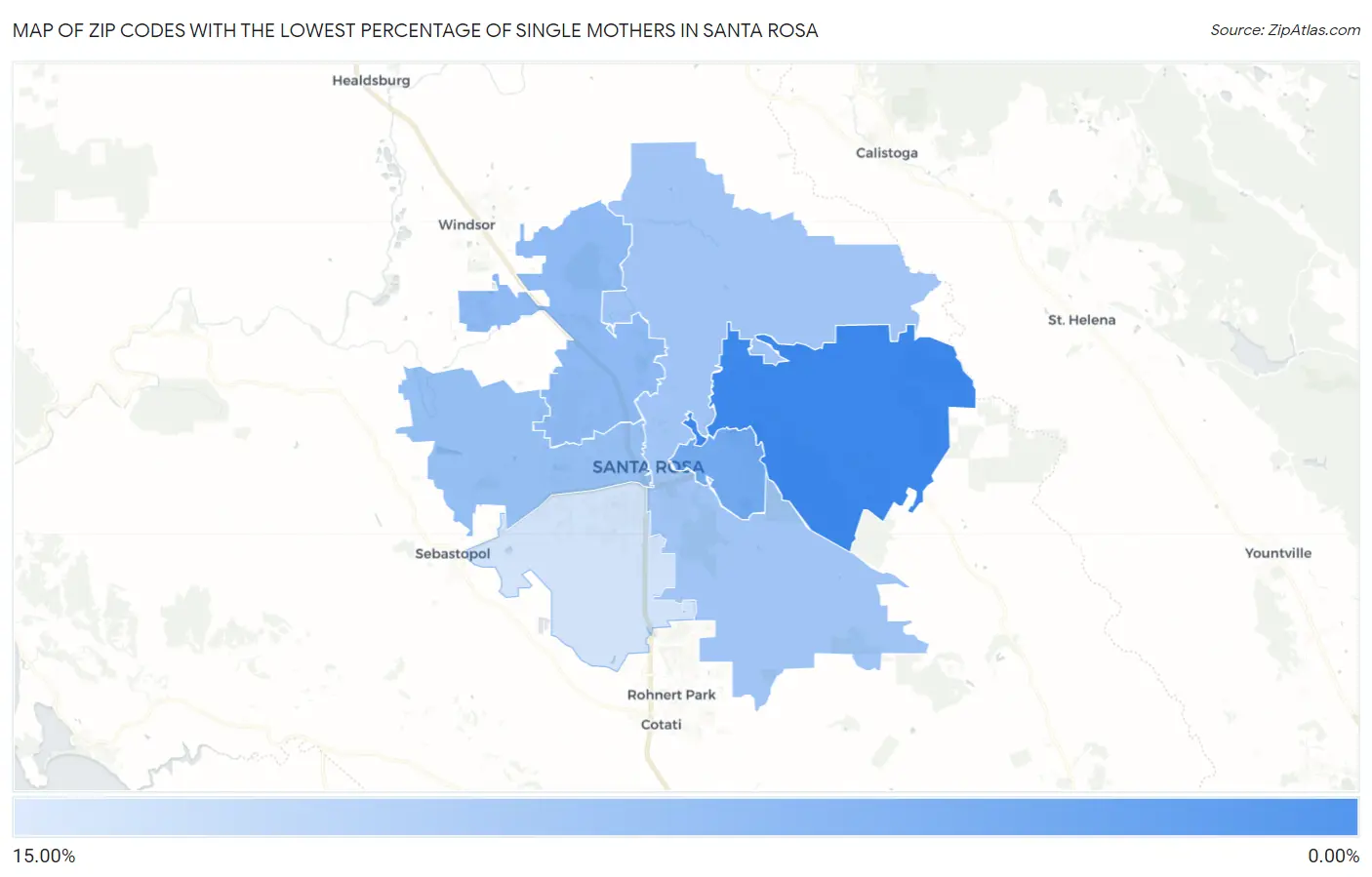 Zip Codes with the Lowest Percentage of Single Mothers in Santa Rosa Map