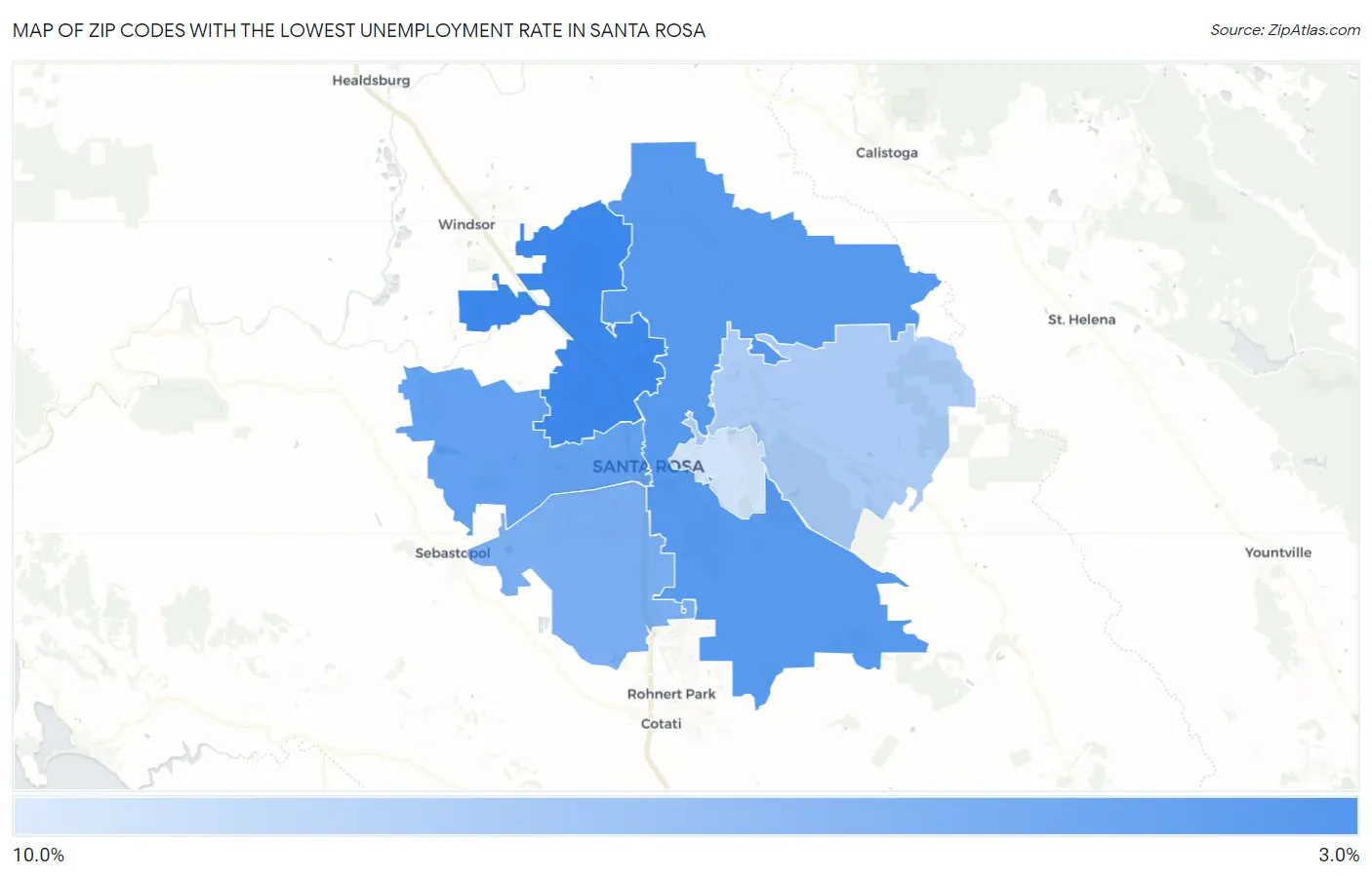 Zip Codes with the Lowest Unemployment Rate in Santa Rosa Map