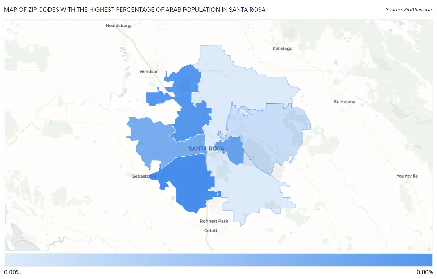 Zip Codes with the Highest Percentage of Arab Population in Santa Rosa Map