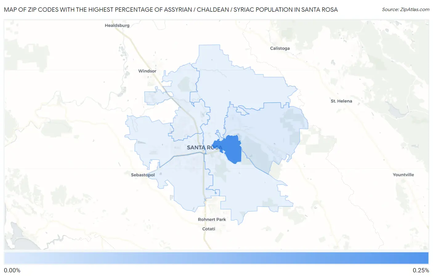 Zip Codes with the Highest Percentage of Assyrian / Chaldean / Syriac Population in Santa Rosa Map