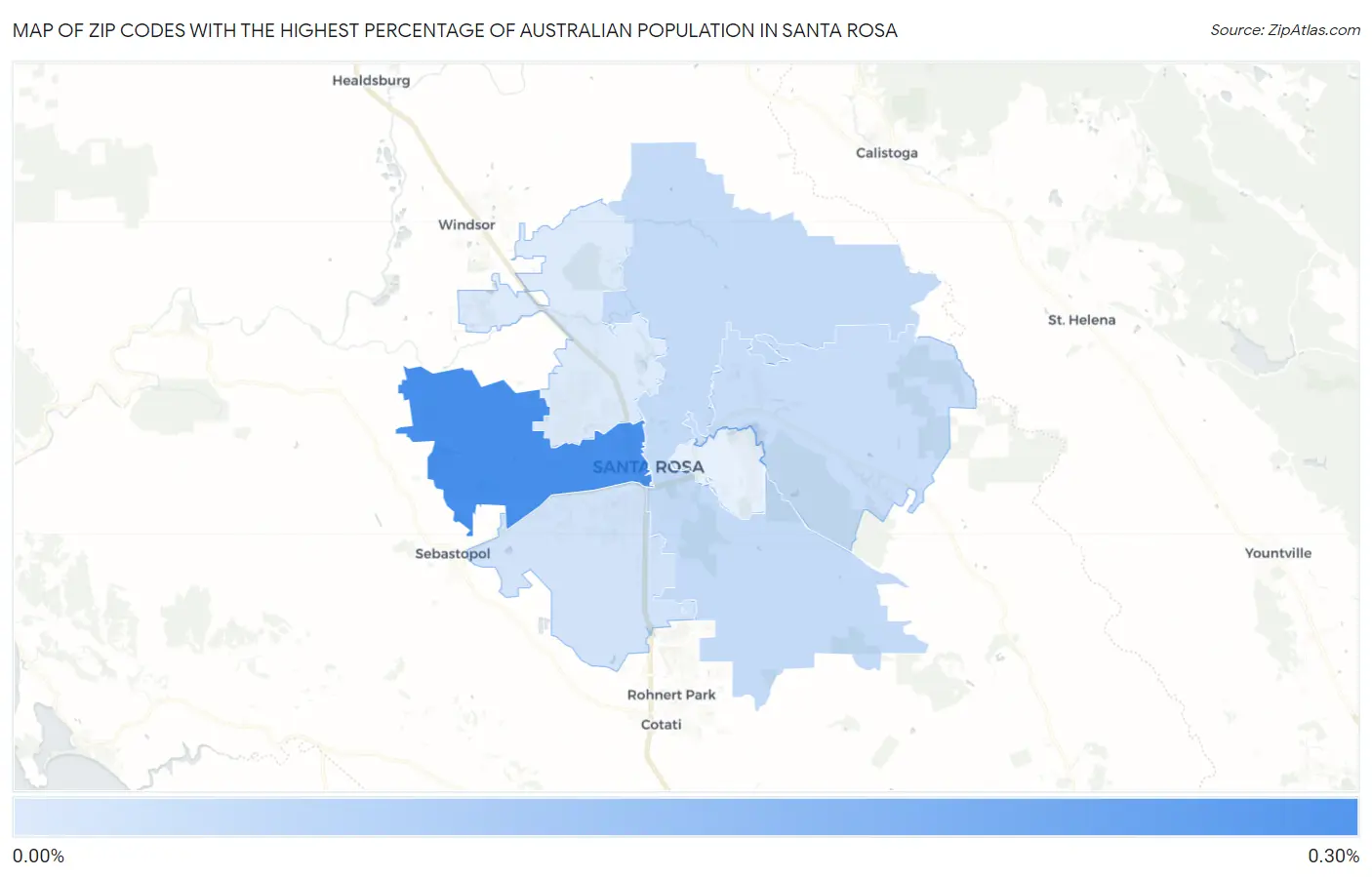 Zip Codes with the Highest Percentage of Australian Population in Santa Rosa Map