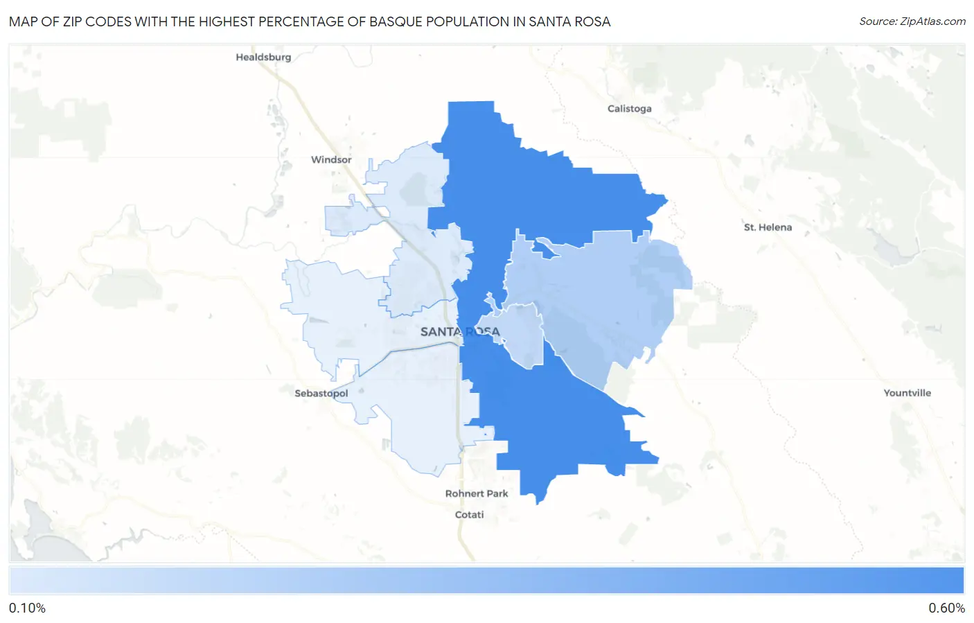 Zip Codes with the Highest Percentage of Basque Population in Santa Rosa Map