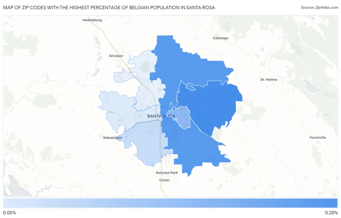 Zip Codes with the Highest Percentage of Belgian Population in Santa Rosa Map