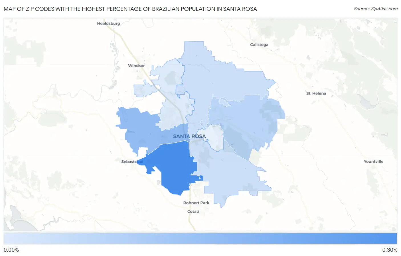 Zip Codes with the Highest Percentage of Brazilian Population in Santa Rosa Map