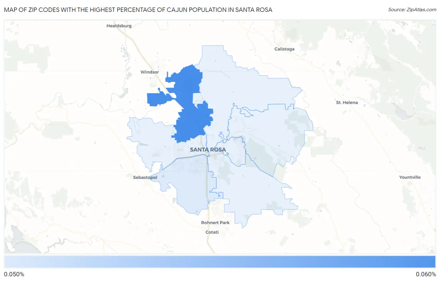 Zip Codes with the Highest Percentage of Cajun Population in Santa Rosa Map