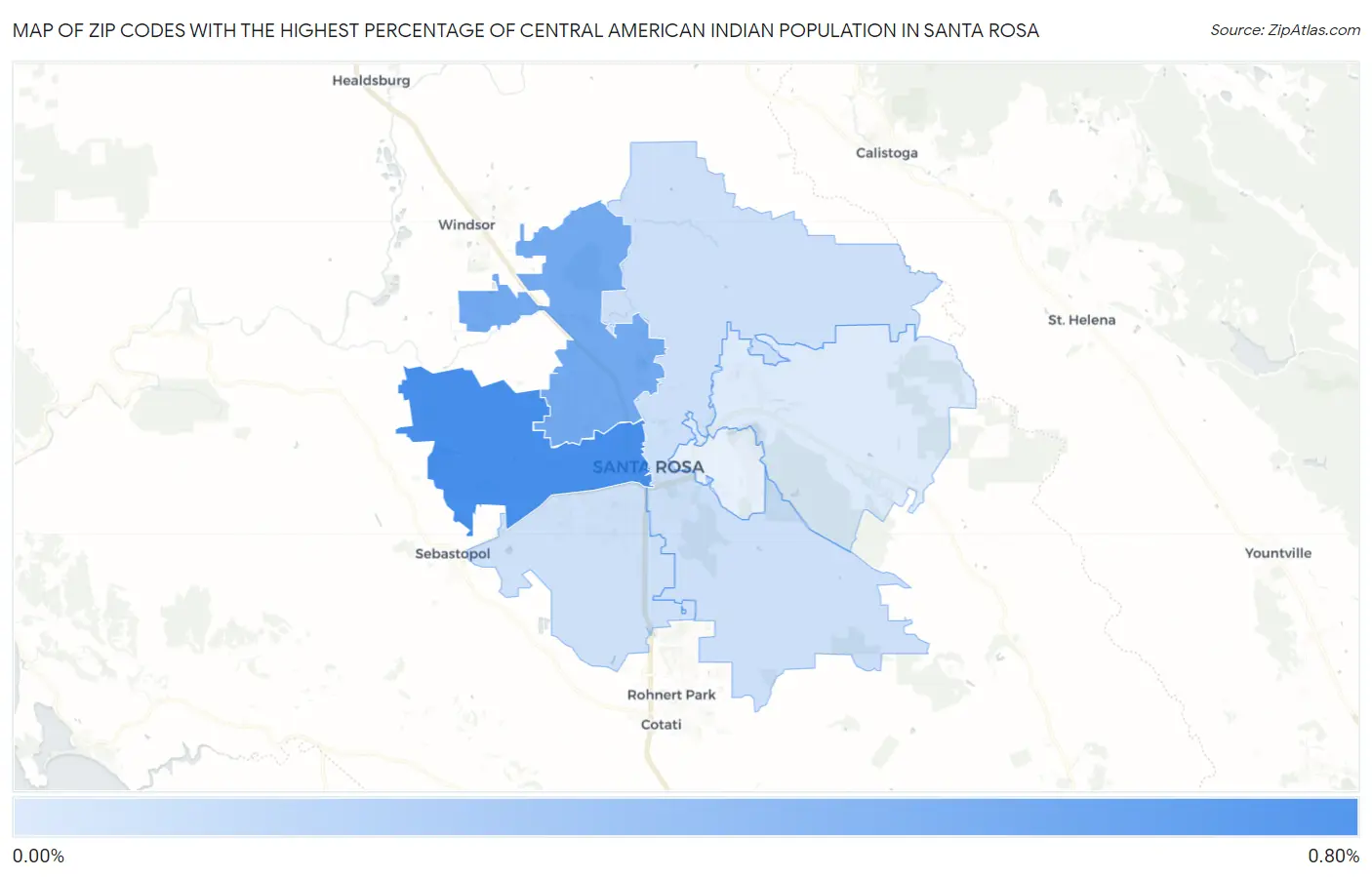 Zip Codes with the Highest Percentage of Central American Indian Population in Santa Rosa Map