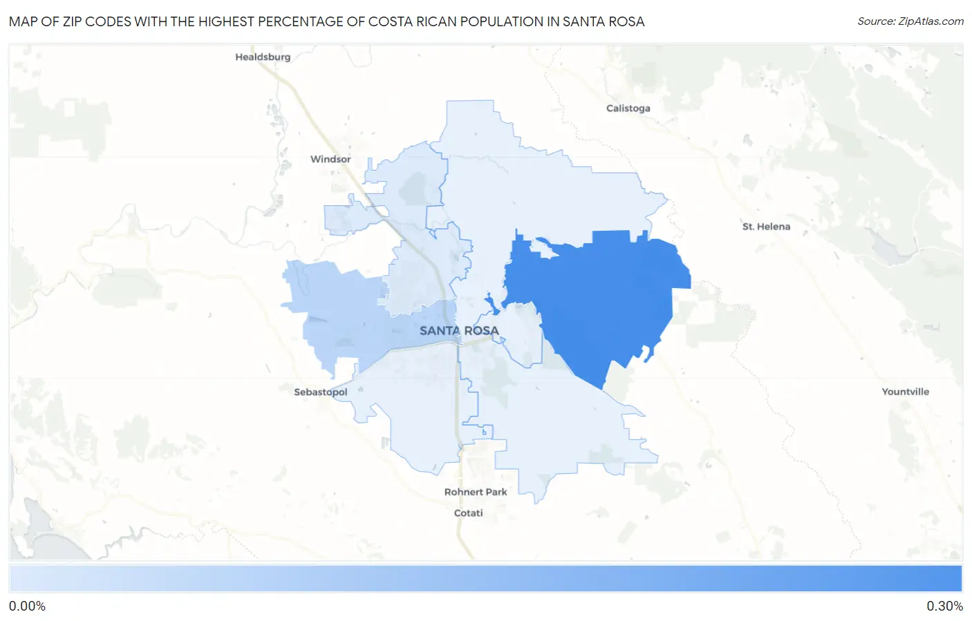 Zip Codes with the Highest Percentage of Costa Rican Population in Santa Rosa Map