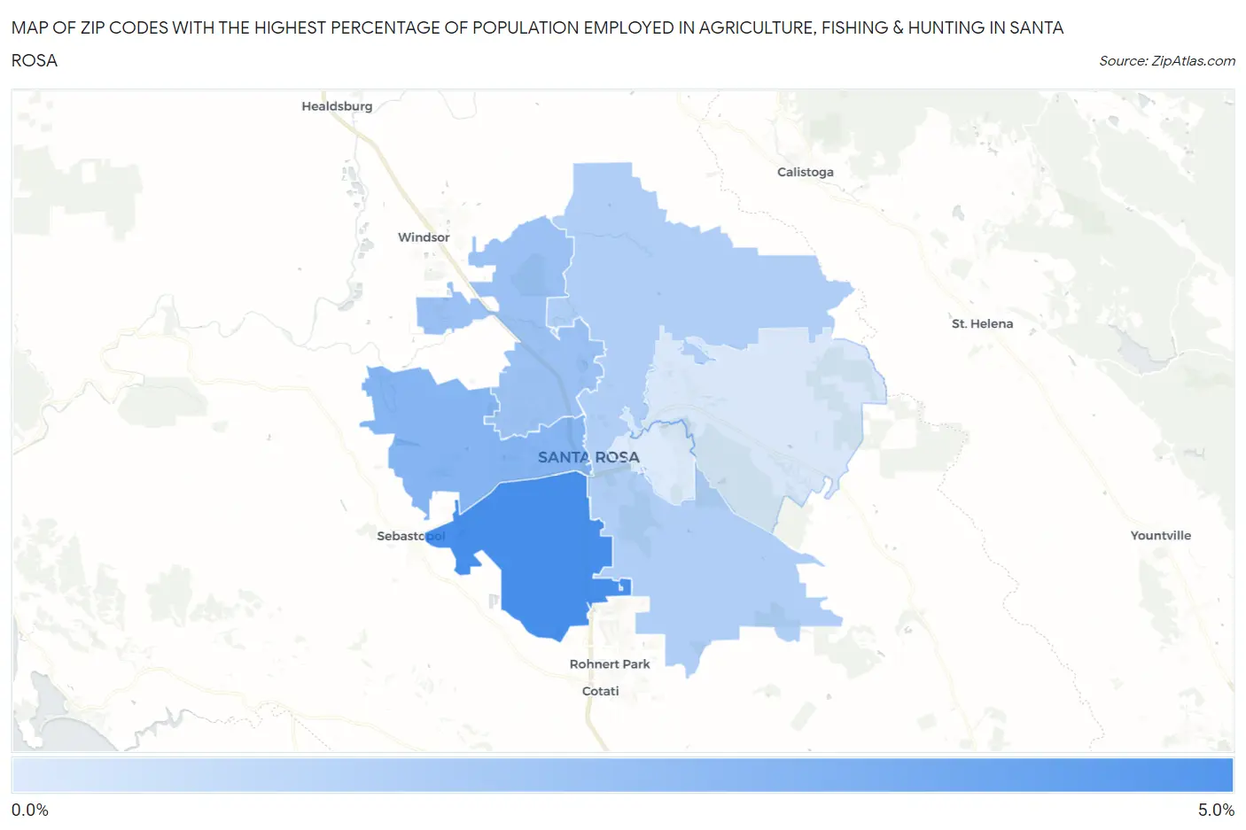 Zip Codes with the Highest Percentage of Population Employed in Agriculture, Fishing & Hunting in Santa Rosa Map