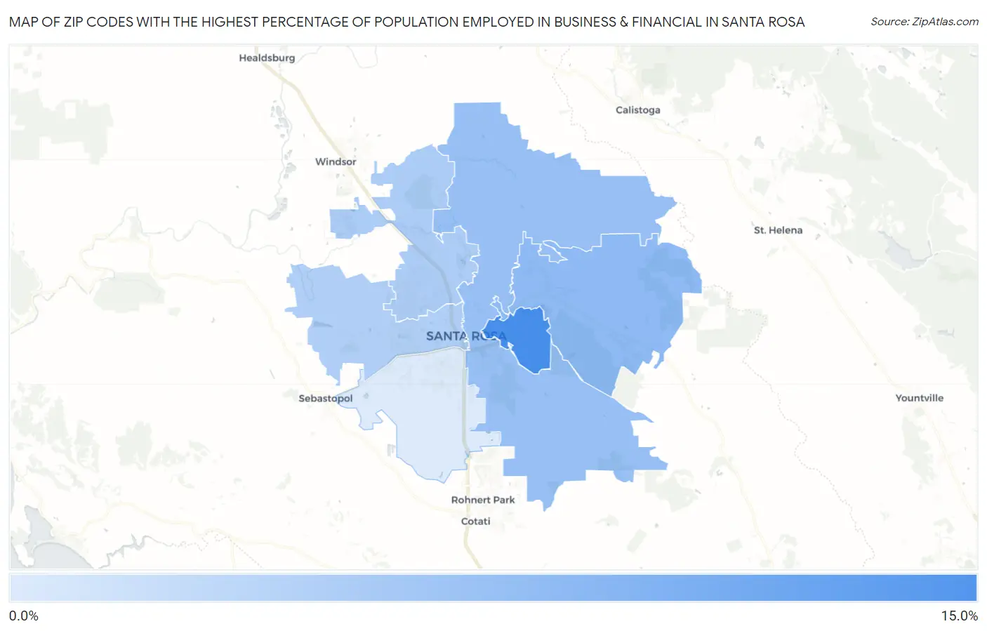 Zip Codes with the Highest Percentage of Population Employed in Business & Financial in Santa Rosa Map