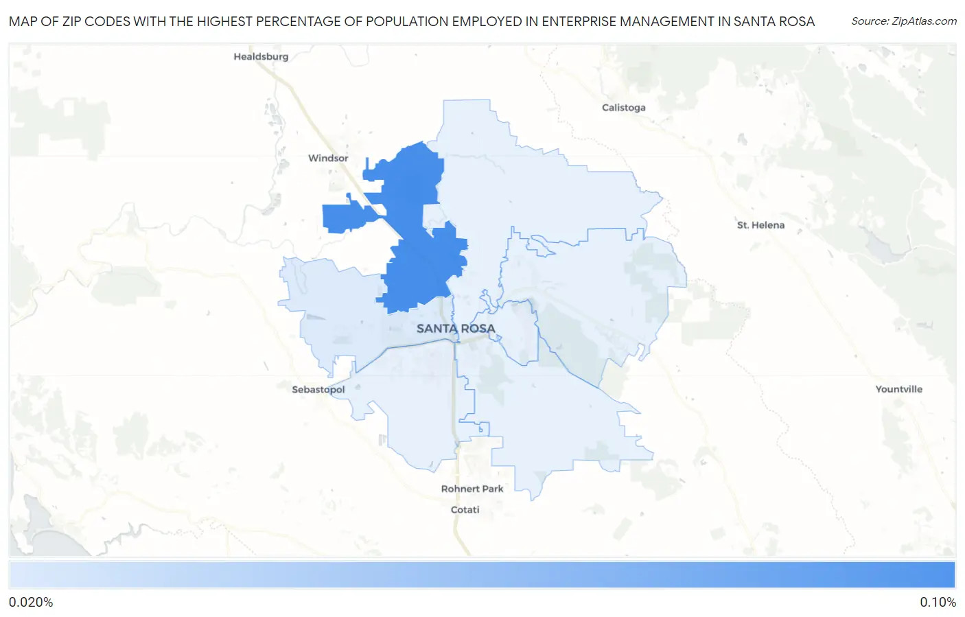Zip Codes with the Highest Percentage of Population Employed in Enterprise Management in Santa Rosa Map