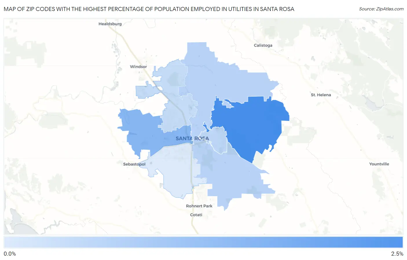Zip Codes with the Highest Percentage of Population Employed in Utilities in Santa Rosa Map