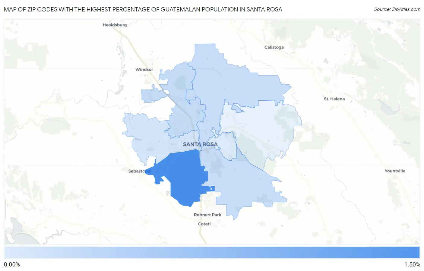 Zip Codes with the Highest Percentage of Guatemalan Population in Santa Rosa Map