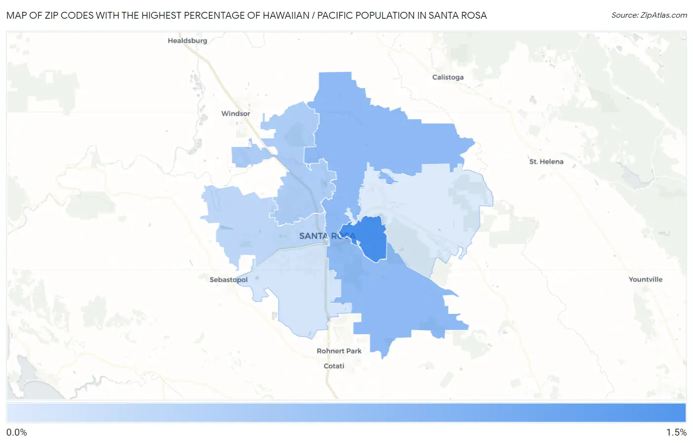 Zip Codes with the Highest Percentage of Hawaiian / Pacific Population in Santa Rosa Map