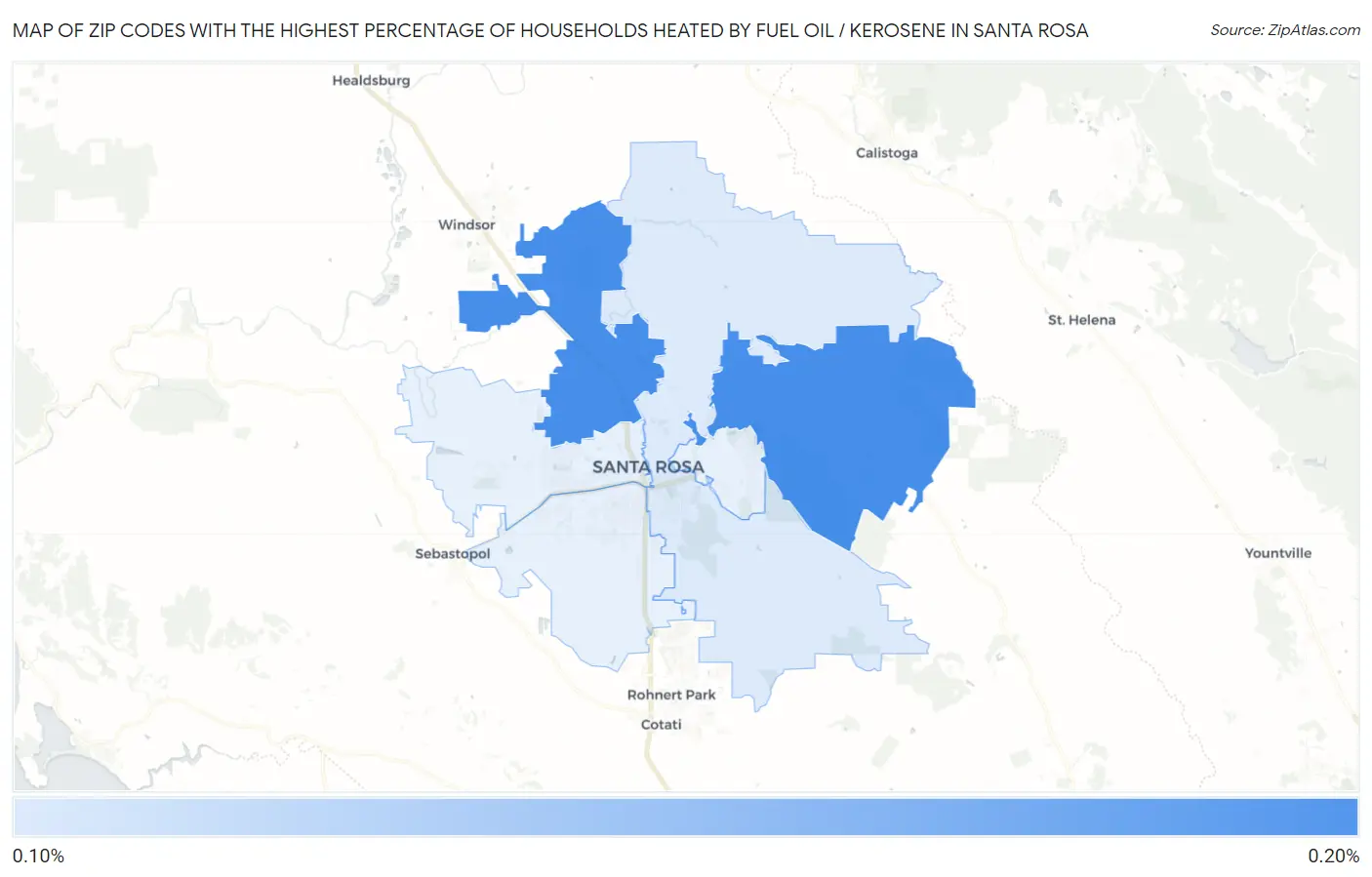 Zip Codes with the Highest Percentage of Households Heated by Fuel Oil / Kerosene in Santa Rosa Map