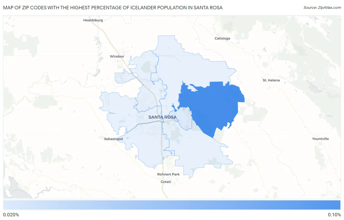Zip Codes with the Highest Percentage of Icelander Population in Santa Rosa Map