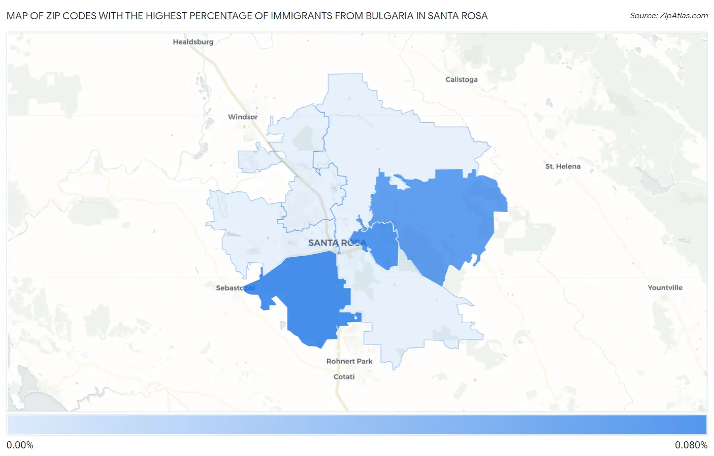 Zip Codes with the Highest Percentage of Immigrants from Bulgaria in Santa Rosa Map