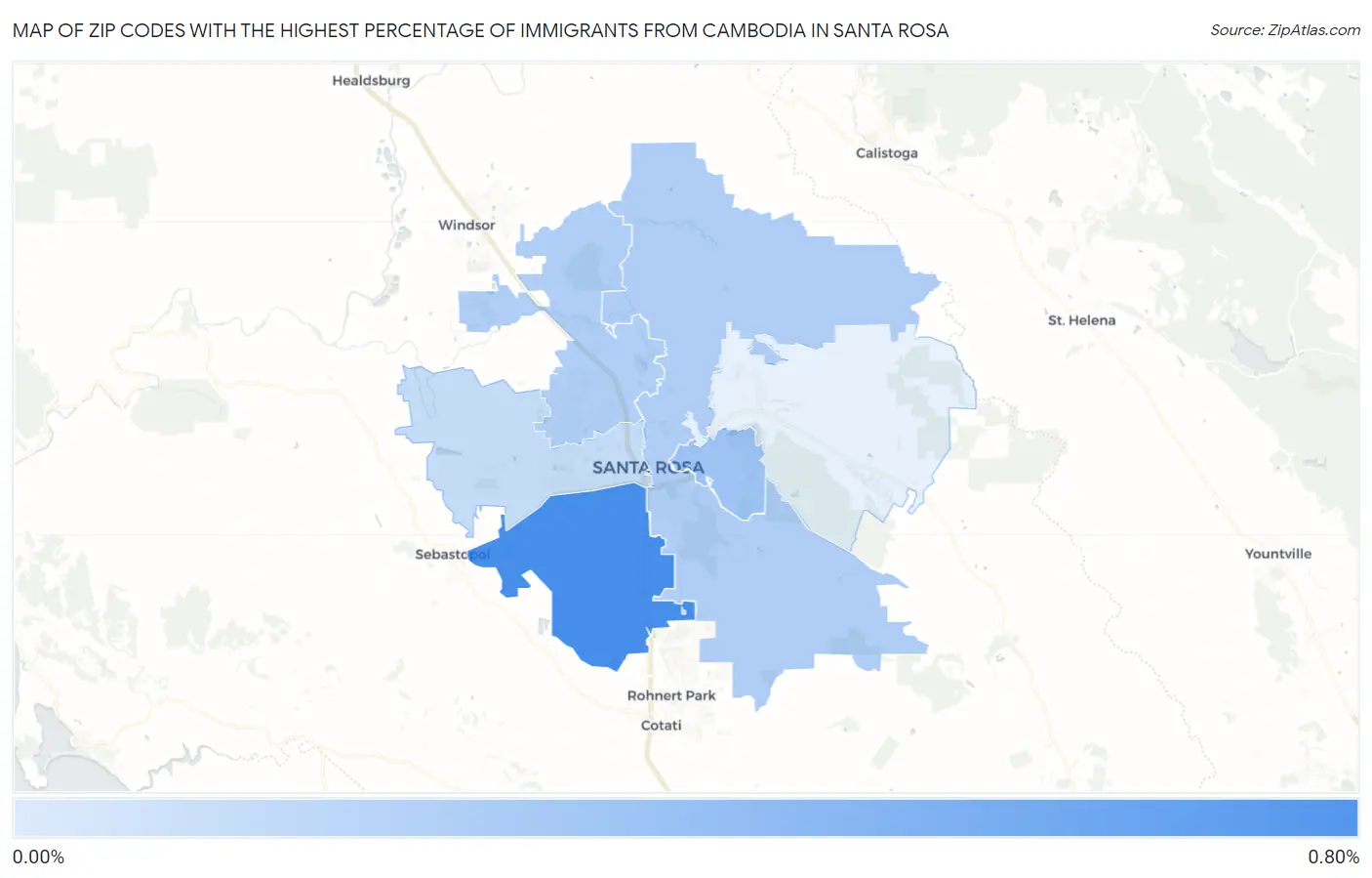 Zip Codes with the Highest Percentage of Immigrants from Cambodia in Santa Rosa Map