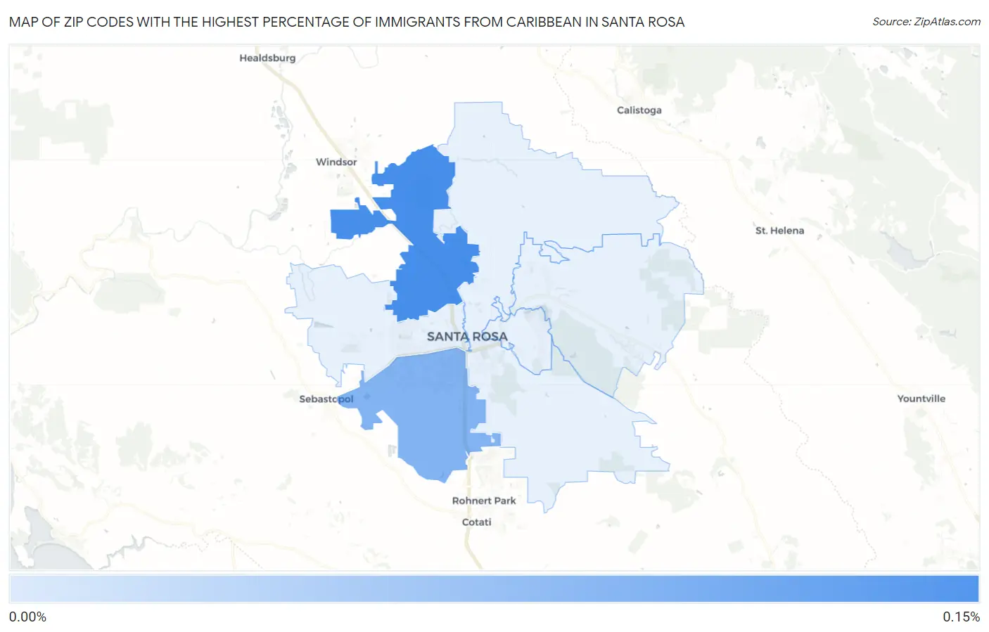Zip Codes with the Highest Percentage of Immigrants from Caribbean in Santa Rosa Map