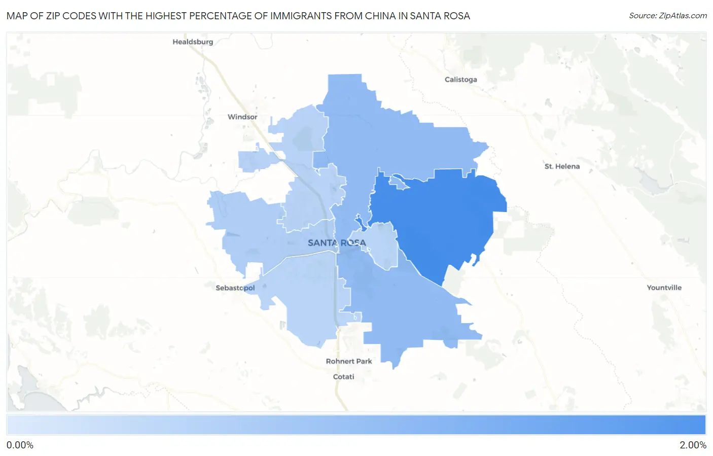 Zip Codes with the Highest Percentage of Immigrants from China in Santa Rosa Map