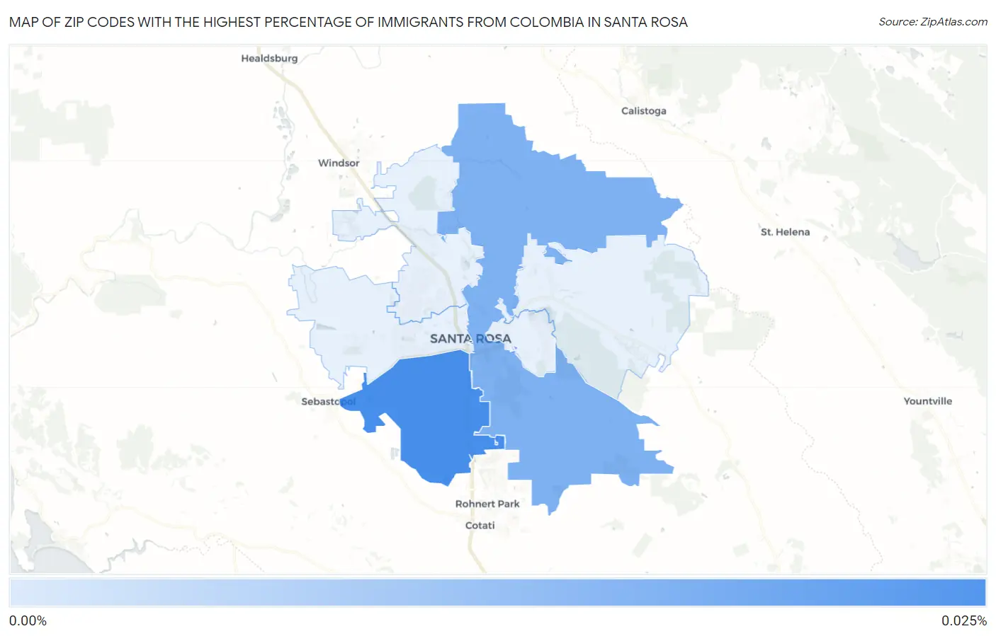 Zip Codes with the Highest Percentage of Immigrants from Colombia in Santa Rosa Map