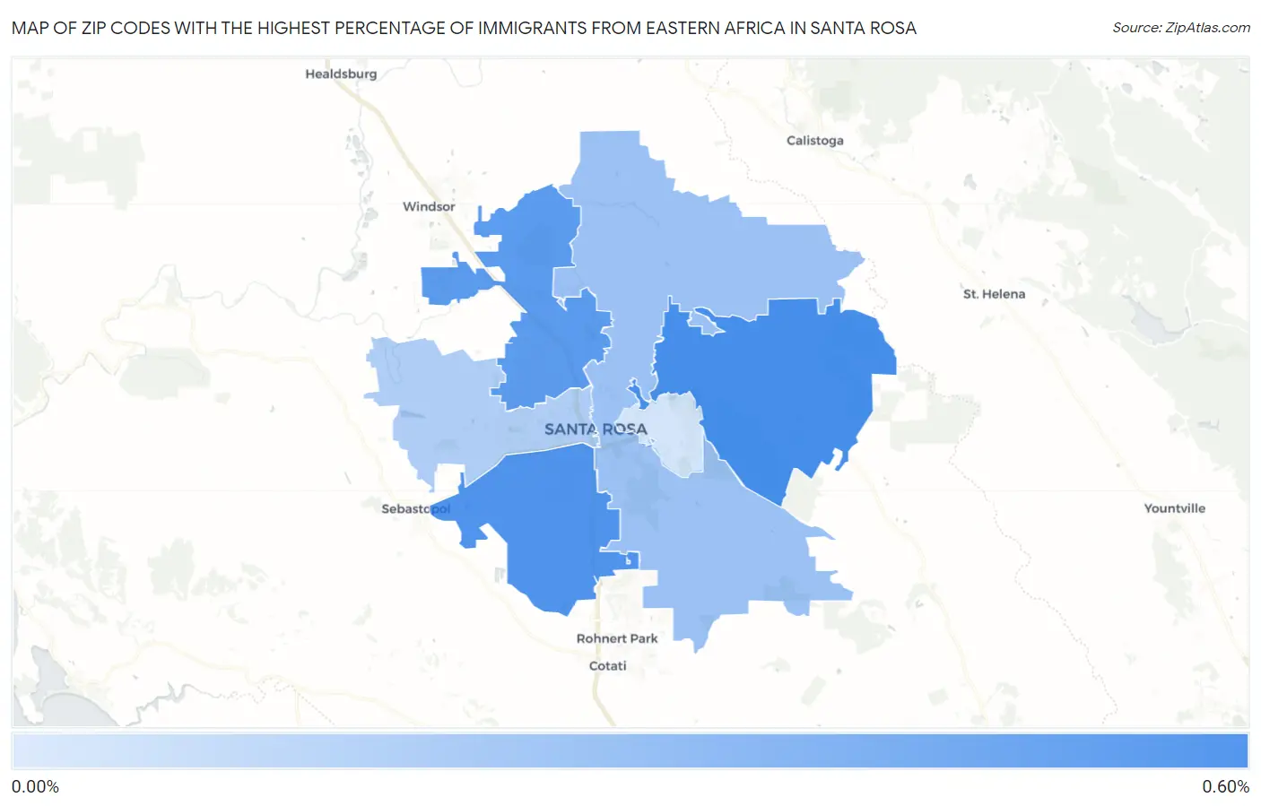 Zip Codes with the Highest Percentage of Immigrants from Eastern Africa in Santa Rosa Map
