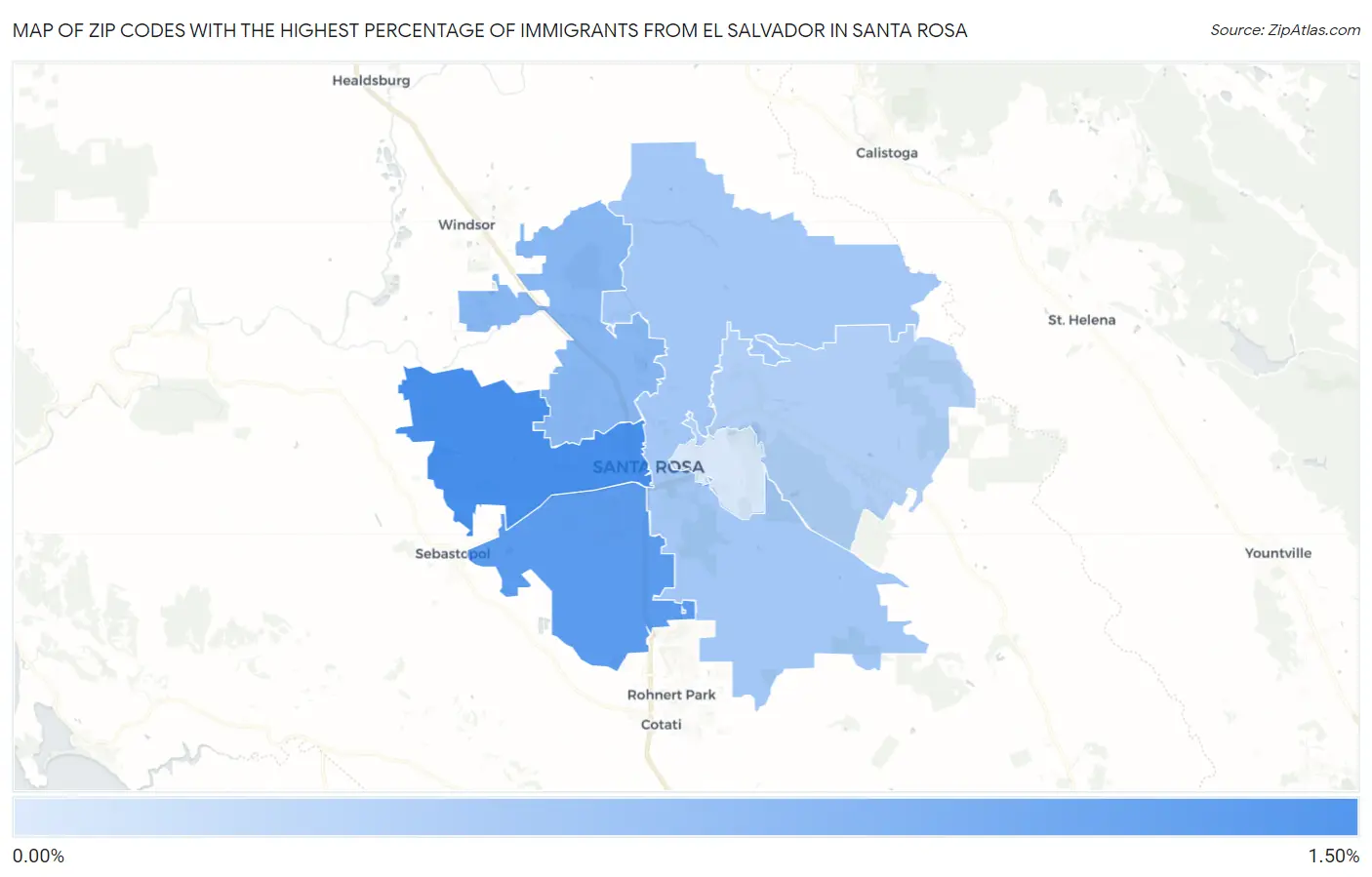 Zip Codes with the Highest Percentage of Immigrants from El Salvador in Santa Rosa Map