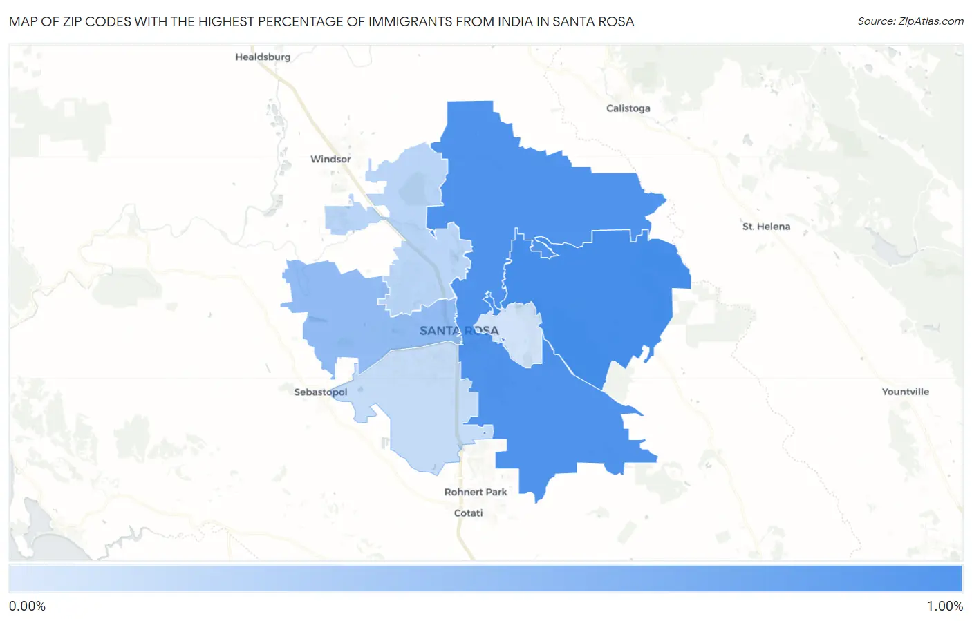 Zip Codes with the Highest Percentage of Immigrants from India in Santa Rosa Map